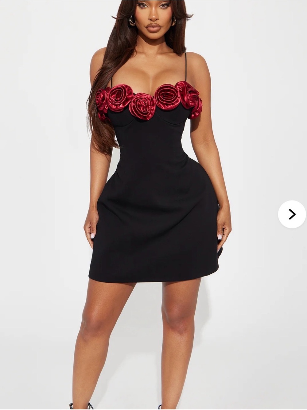 Fashion Nova Black Mini Dress with Red Rosette Trim